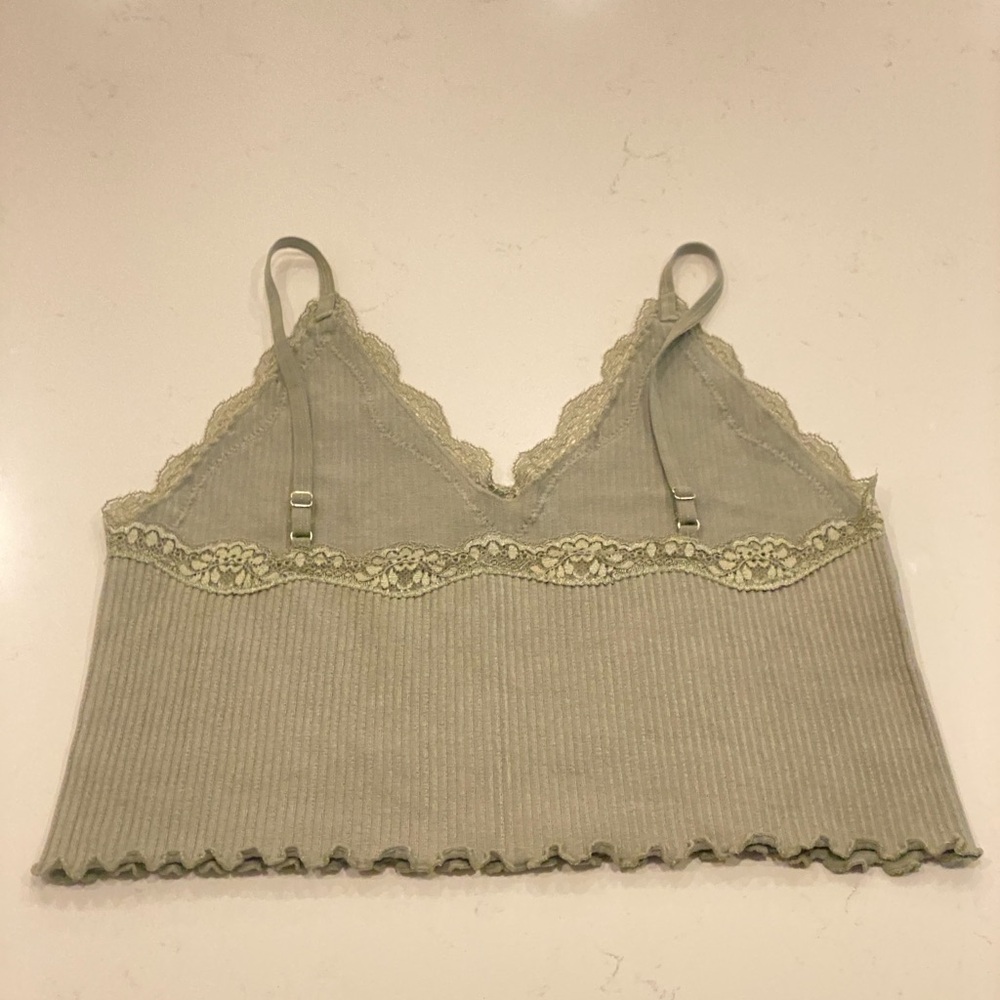 Green Tank with Lace Trim - Picture 2 of 6